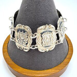 VTG Solid Sterling Silver 925 Aztec Native Design Link Chunky Bracelet 7.25"